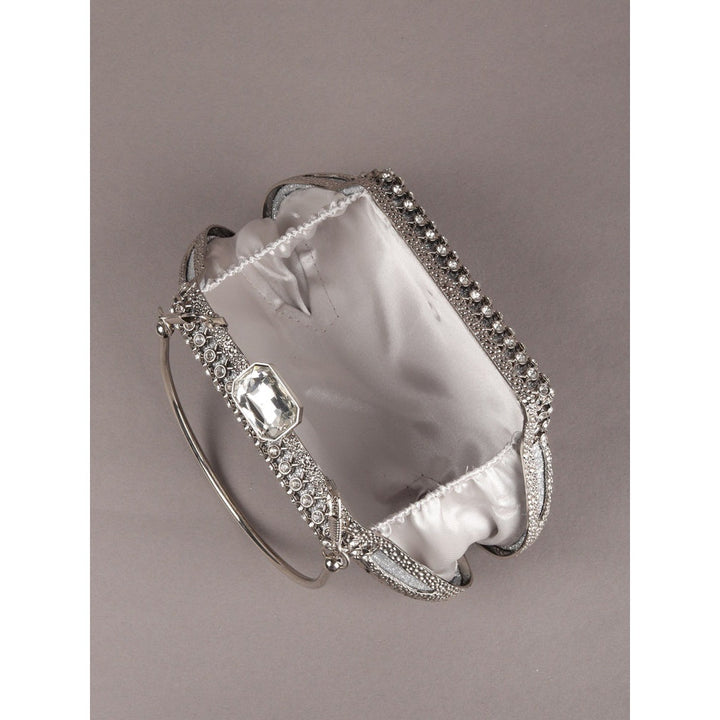 Odette Silver Metal Clutch for Women