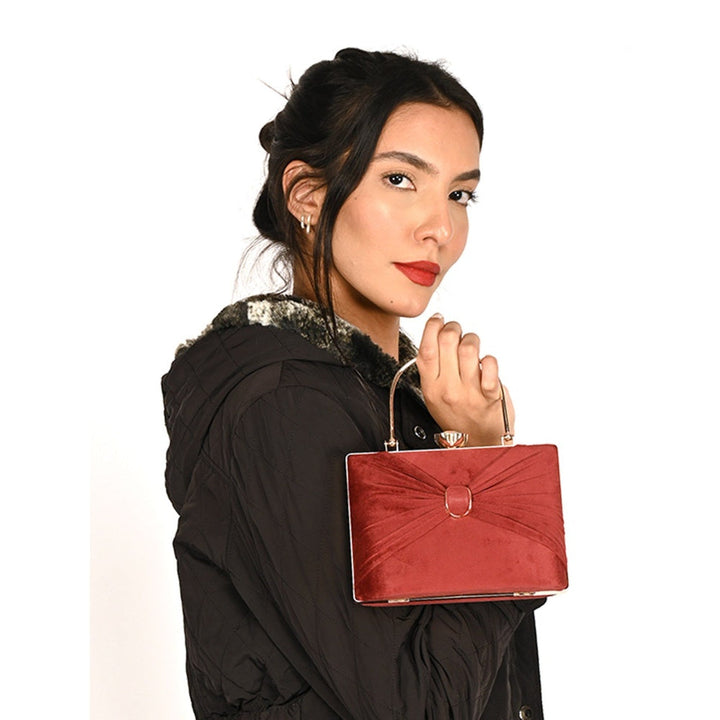 Odette Maroon Solid Clutch for Women