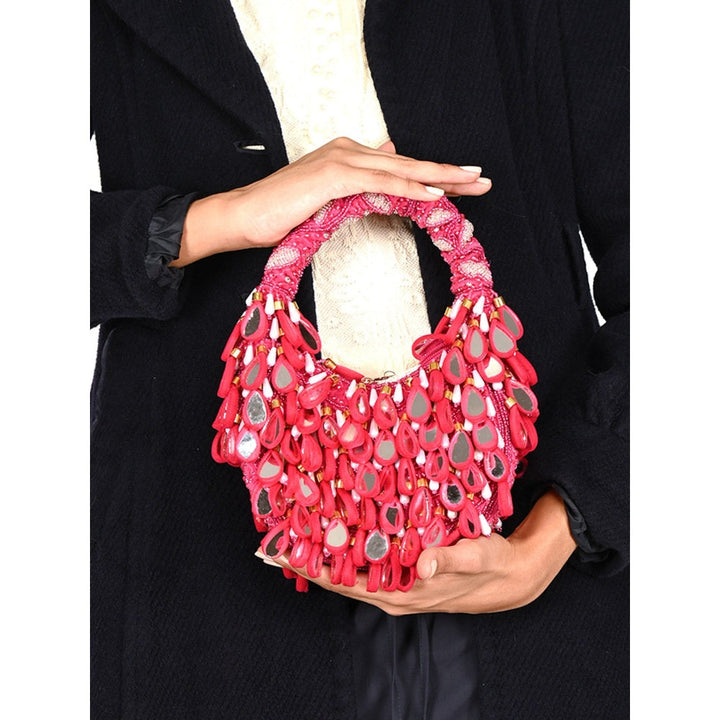 Odette Magenta Tasselled Moon Clutch for Women