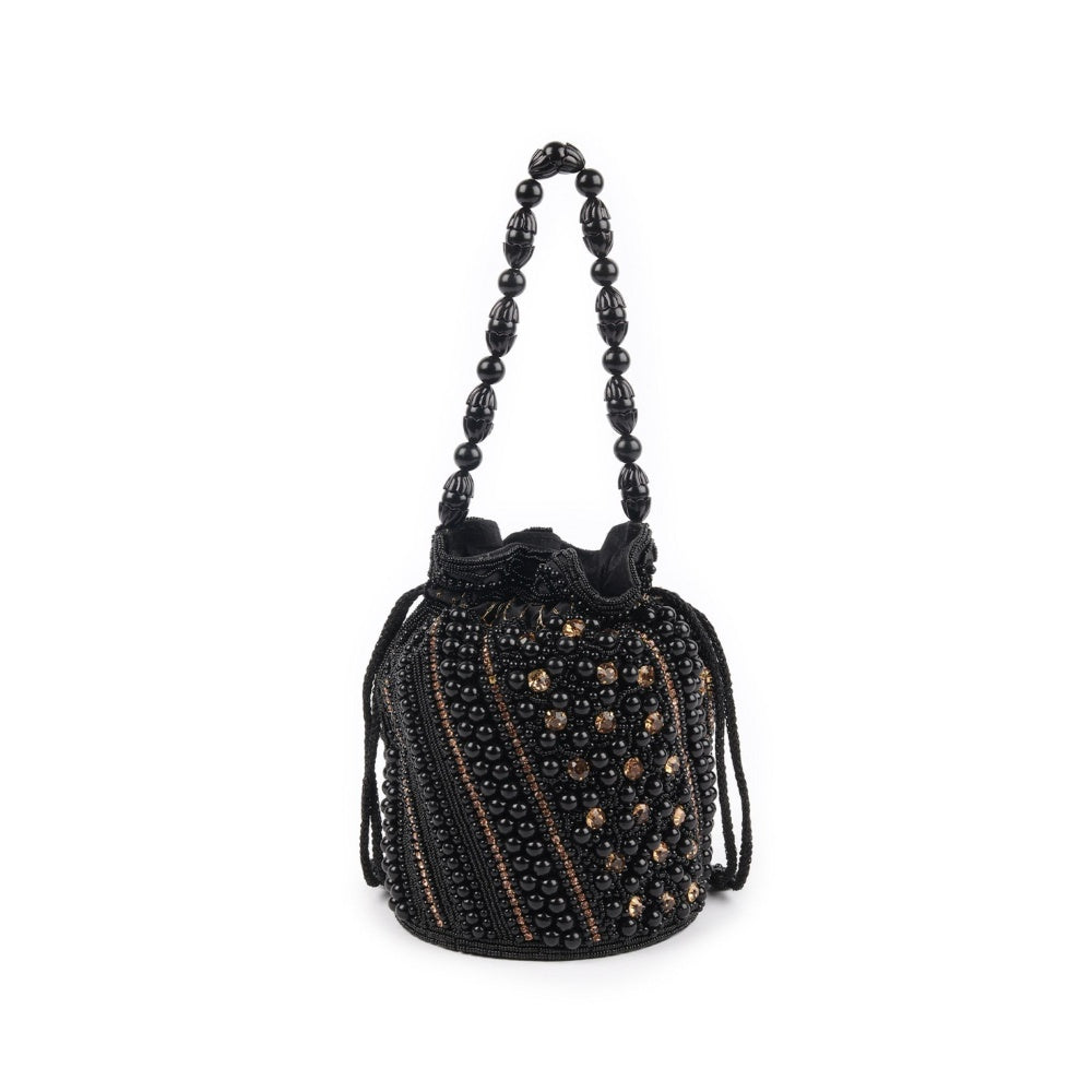 Odette Black Embellished Potli Bag with Tassels for Women