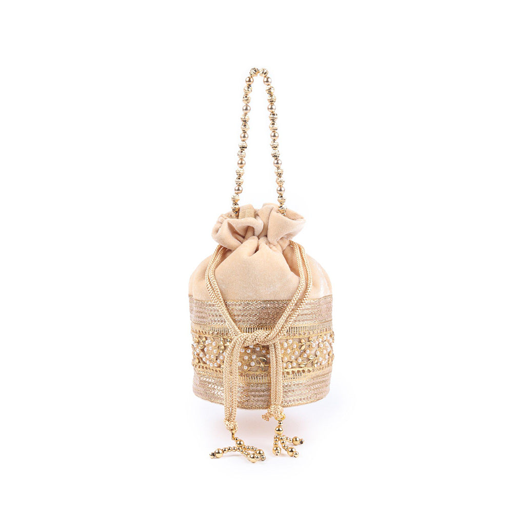 Odette Beige Embellished Potli Bag for Women