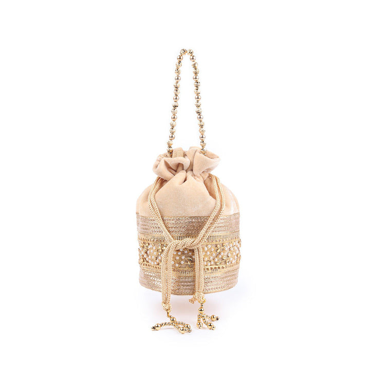 Odette Beige Embellished Potli Bag for Women