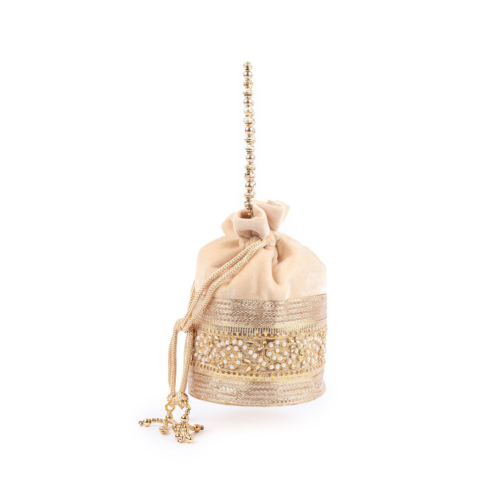 Odette Beige Embellished Potli Bag for Women