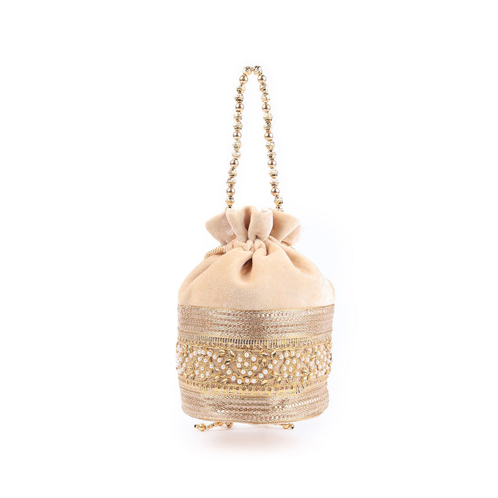 Odette Beige Embellished Potli Bag for Women