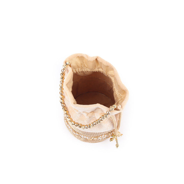 Odette Beige Embellished Potli Bag for Women