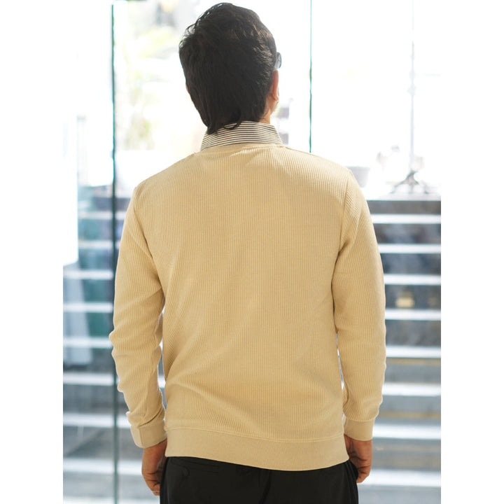 Odette Men Franco Beige Cotton Textured Sweatshirt