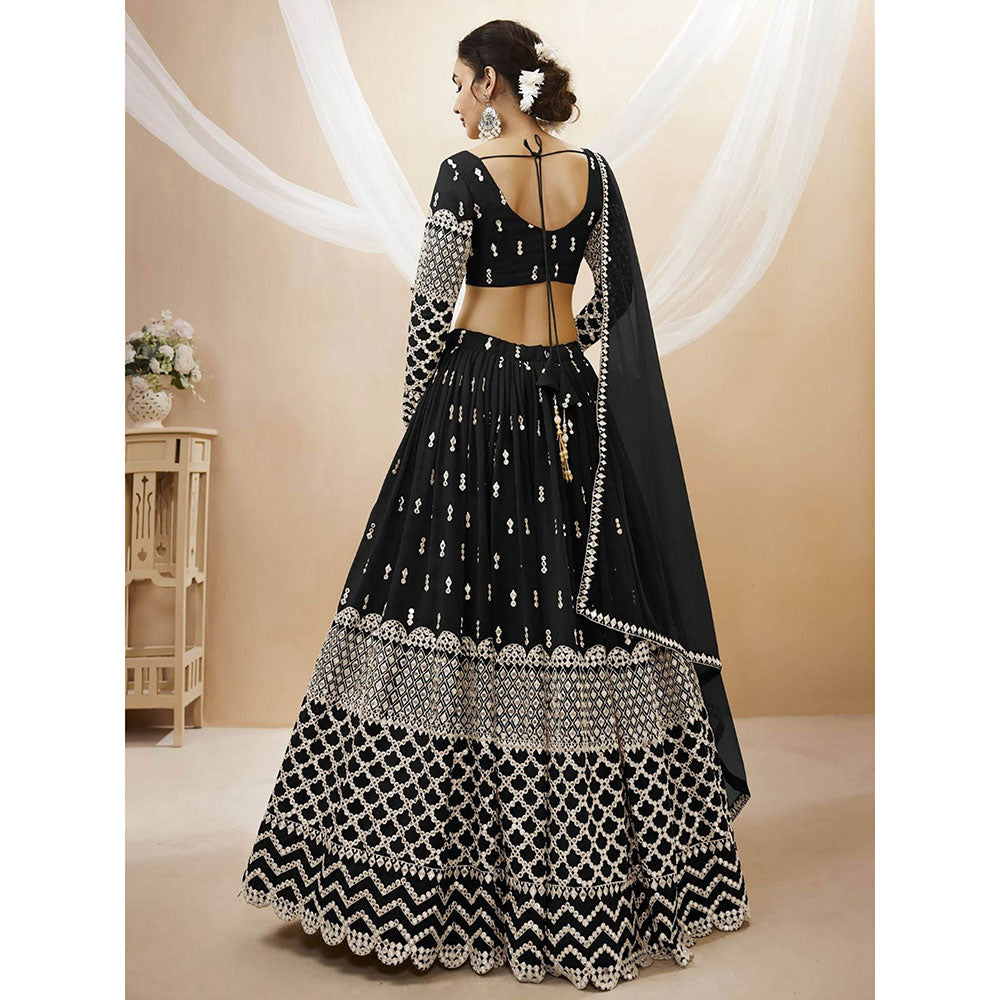 Odette Black Embroidered Semi Stitched Lehenga with Unstitched Blouse and Dupatta (Set of 3)