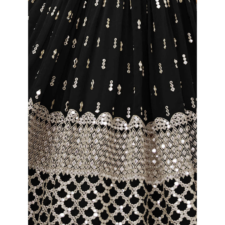 Odette Black Embroidered Semi Stitched Lehenga with Unstitched Blouse and Dupatta (Set of 3)