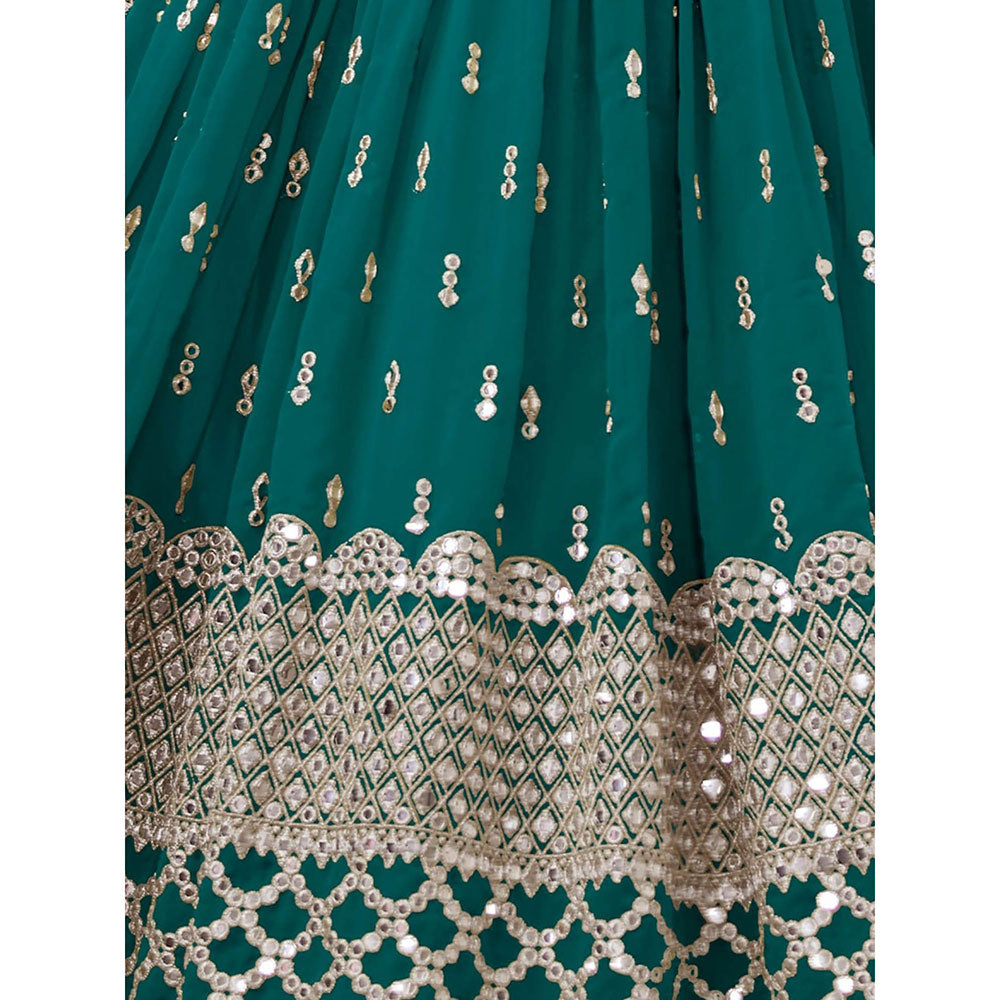 Odette Teal Embroidered Semi Stitched Lehenga with Unstitched Blouse and Dupatta (Set of 3)