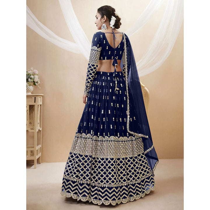 Odette Navy Blue Embroidered Semi Stitched Lehenga with Unstitched Blouse and Dupatta (Set of 3)