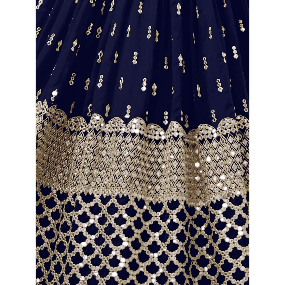 Odette Navy Blue Embroidered Semi Stitched Lehenga with Unstitched Blouse and Dupatta (Set of 3)