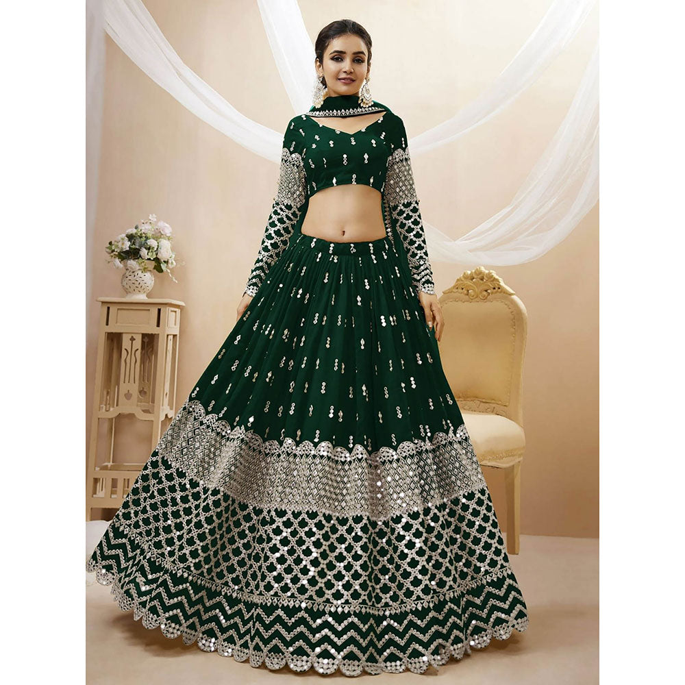 Odette Green Embroidered Semi Stitched Lehenga with Unstitched Blouse and Dupatta (Set of 3)