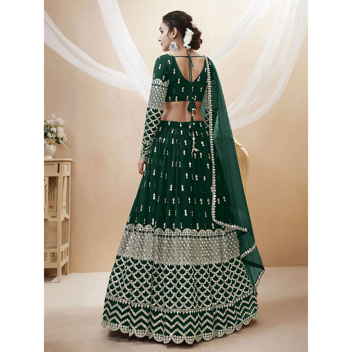 Odette Green Embroidered Semi Stitched Lehenga with Unstitched Blouse and Dupatta (Set of 3)