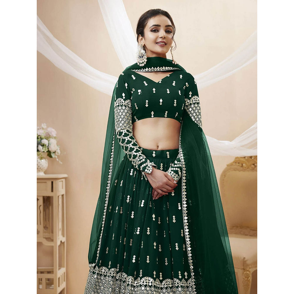 Odette Green Embroidered Semi Stitched Lehenga with Unstitched Blouse and Dupatta (Set of 3)