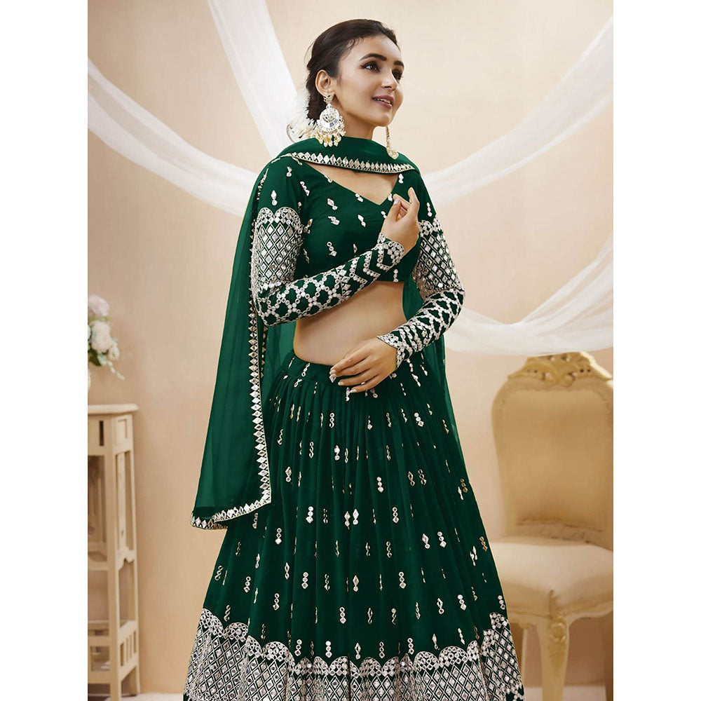 Odette Green Embroidered Semi Stitched Lehenga with Unstitched Blouse and Dupatta (Set of 3)