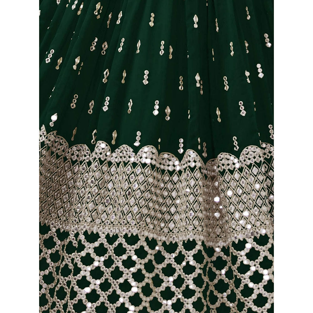 Odette Green Embroidered Semi Stitched Lehenga with Unstitched Blouse and Dupatta (Set of 3)