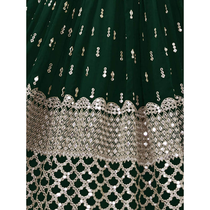 Odette Green Embroidered Semi Stitched Lehenga with Unstitched Blouse and Dupatta (Set of 3)