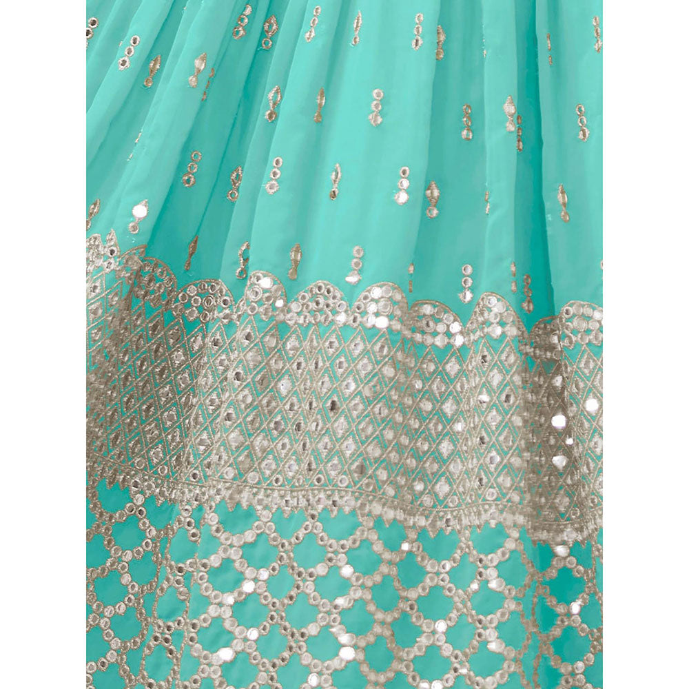 Odette Light Blue Embroidered Semi Stitched Lehenga with Unstitched Blouse and Dupatta (Set of 3)