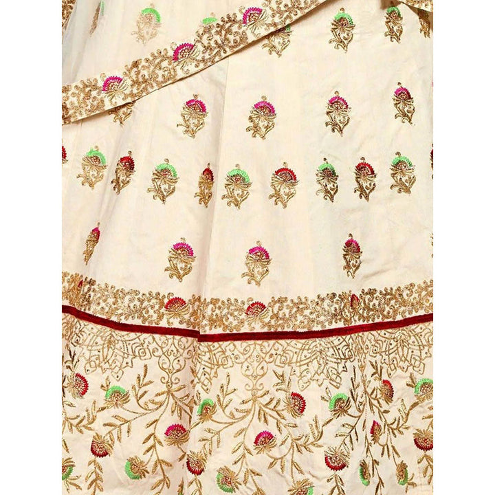 Odette Cream Silk Blend Embroidered Semi Stitched Lehenga with Blouse and Dupatta (Set of 3)