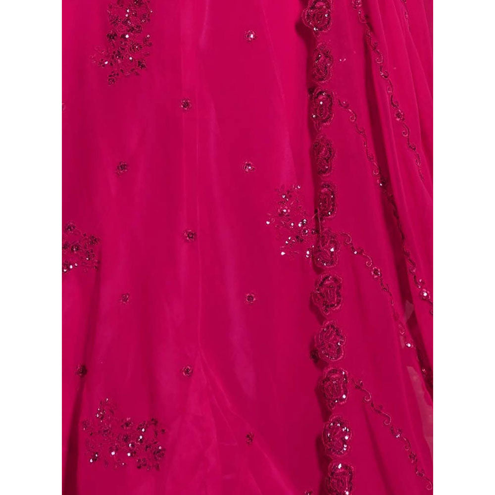 Odette Pink Embroidered Semi Stitched Lehenga with Blouse and Dupatta (Set of 3)