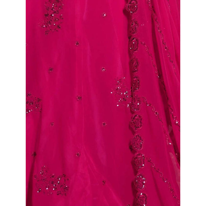 Odette Pink Embroidered Semi Stitched Lehenga with Blouse and Dupatta (Set of 3)