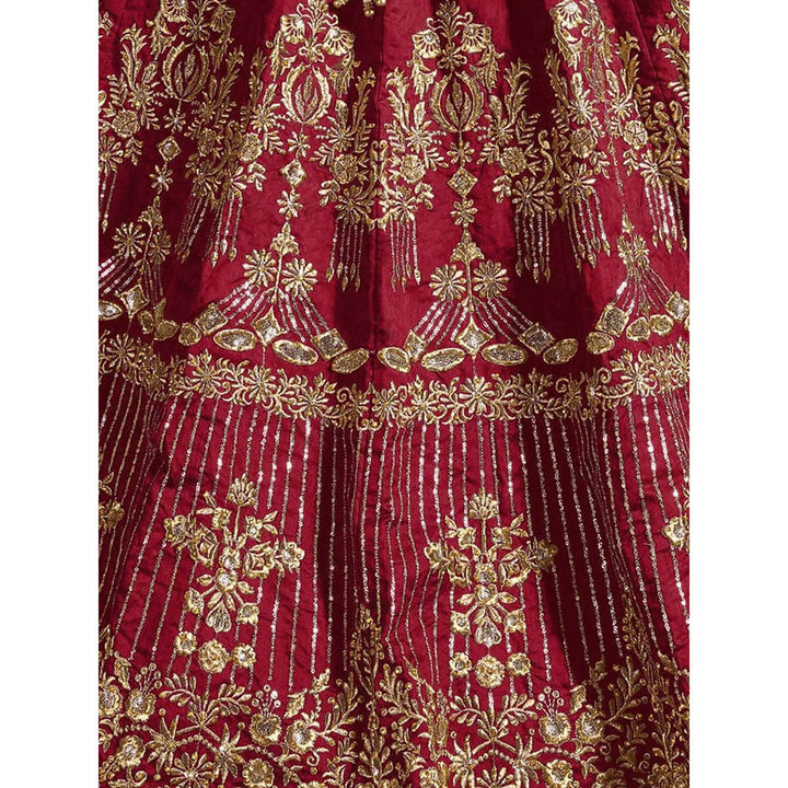 Odette Maroon Art Silk Embroidered Semi Stitched Lehenga with Blouse and Dupatta (Set of 3)