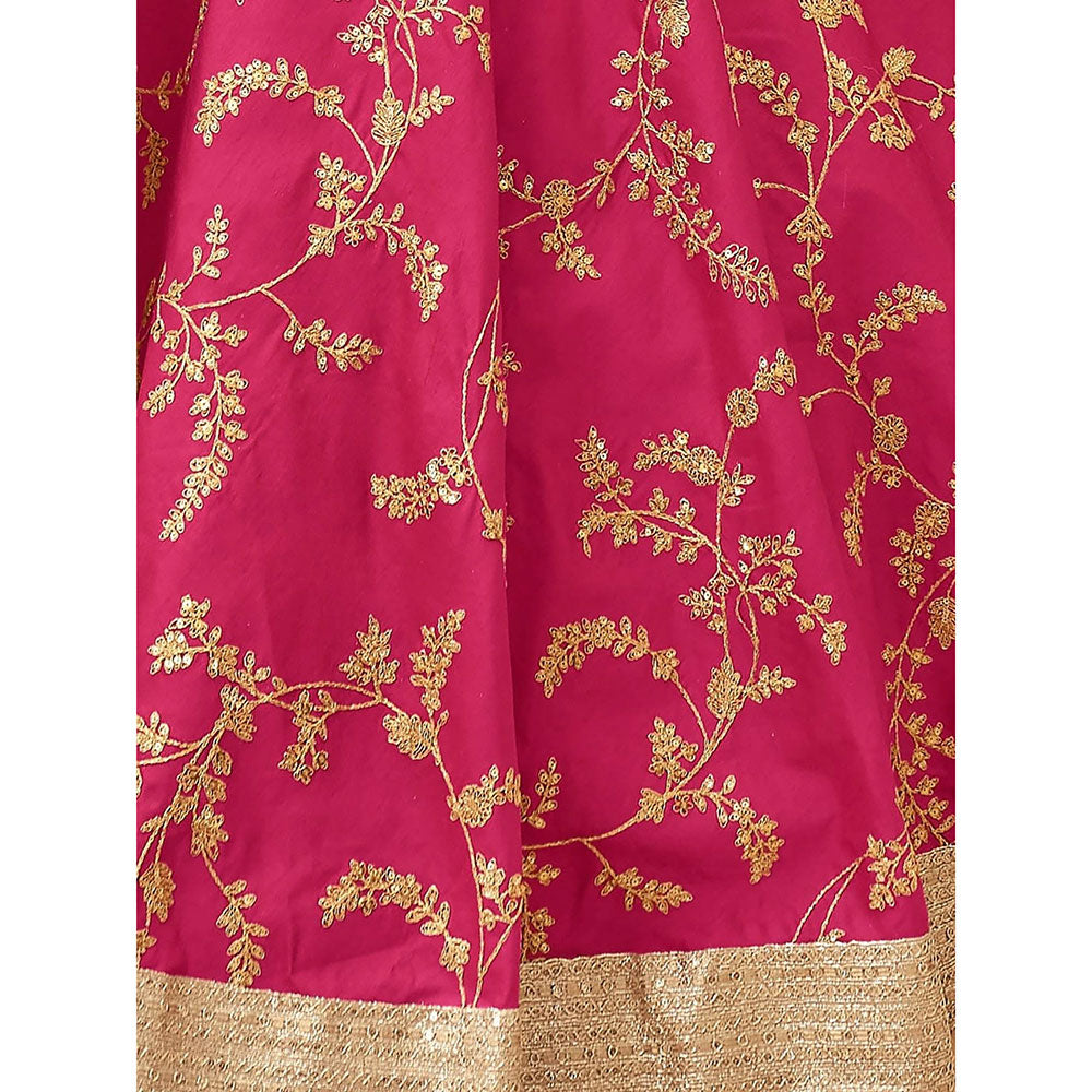 Odette Pink Art Silk Embroidered Semi Stitched Lehenga with Blouse and Dupatta (Set of 3)