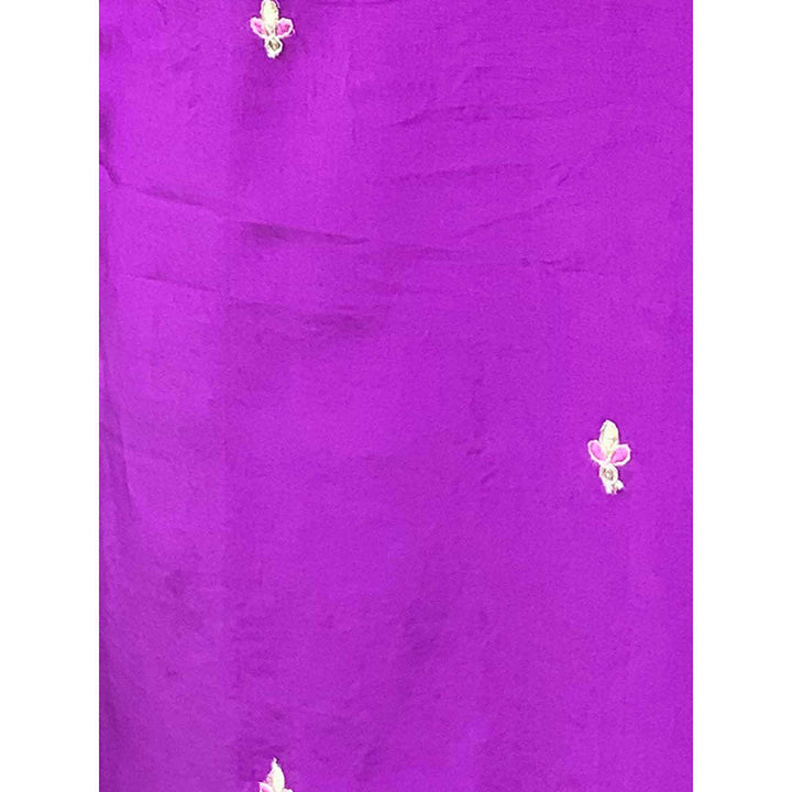 Odette Purple Embroidered Chanderi Stitched Kurta with Trouser & Dupatta (Set of 3)