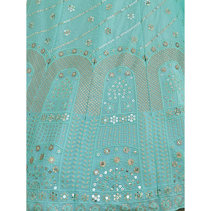 Odette Sea Green Embroidered Semi Stitched Lehenga with Unstitched Blouse and Dupatta (Set of 3)