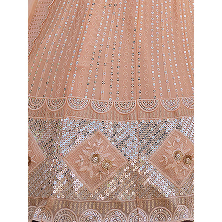 Odette Peach Embroidered Semi Stitched Lehenga with Unstitched Blouse and Dupatta (Set of 3)