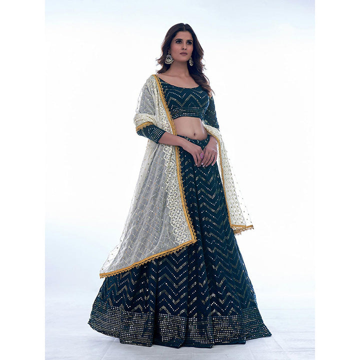 Odette Navy Blue Sequined Semi Stitched Lehenga with Unstitched Blouse and Dupatta (Set of 3)