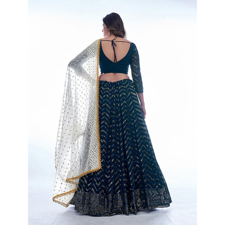 Odette Navy Blue Sequined Semi Stitched Lehenga with Unstitched Blouse and Dupatta (Set of 3)