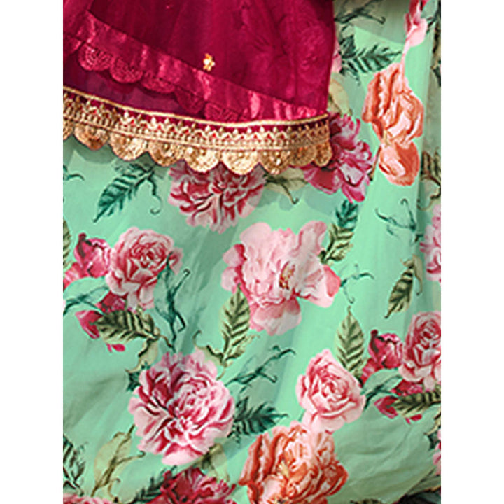 Odette Green Floral Embroidered Semi Stitched Lehenga with Unstitched Blouse and Dupatta (Set of 3)