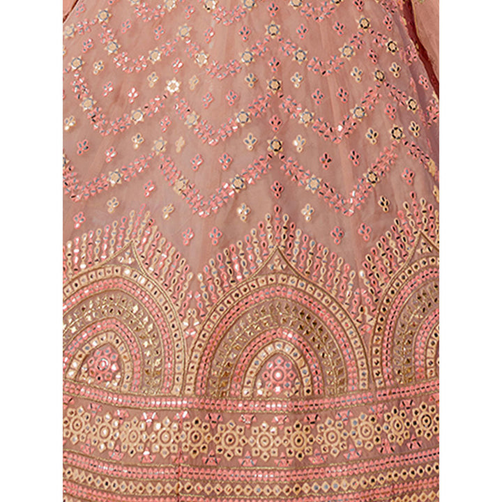 Odette Peach Embroidered Semi Stitched Lehenga with Unstitched Blouse and Dupatta (Set of 3)