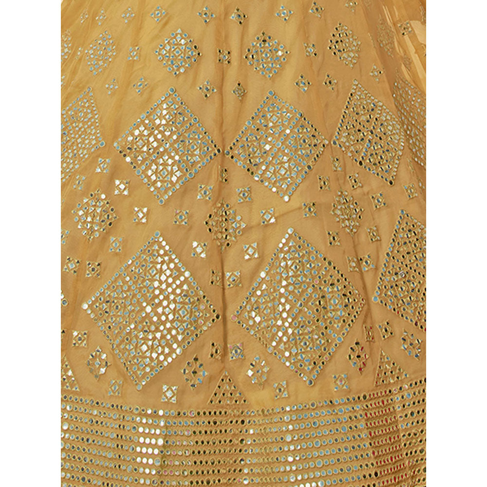 Odette Mustard Embroidered Semi Stitched Lehenga with Unstitched Blouse and Dupatta (Set of 3)