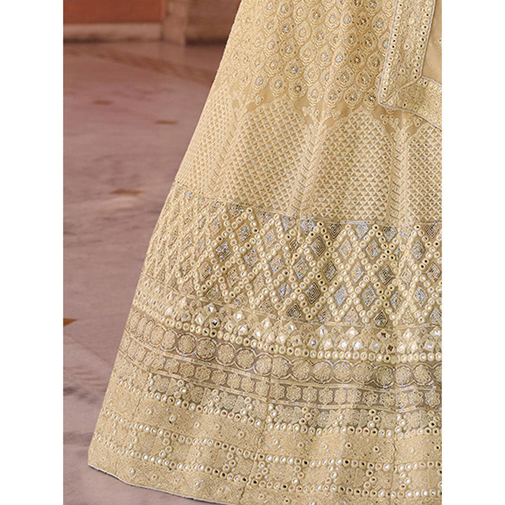 Odette Cream Embroidered Semi Stitched Lehenga with Unstitched Blouse and Dupatta (Set of 3)