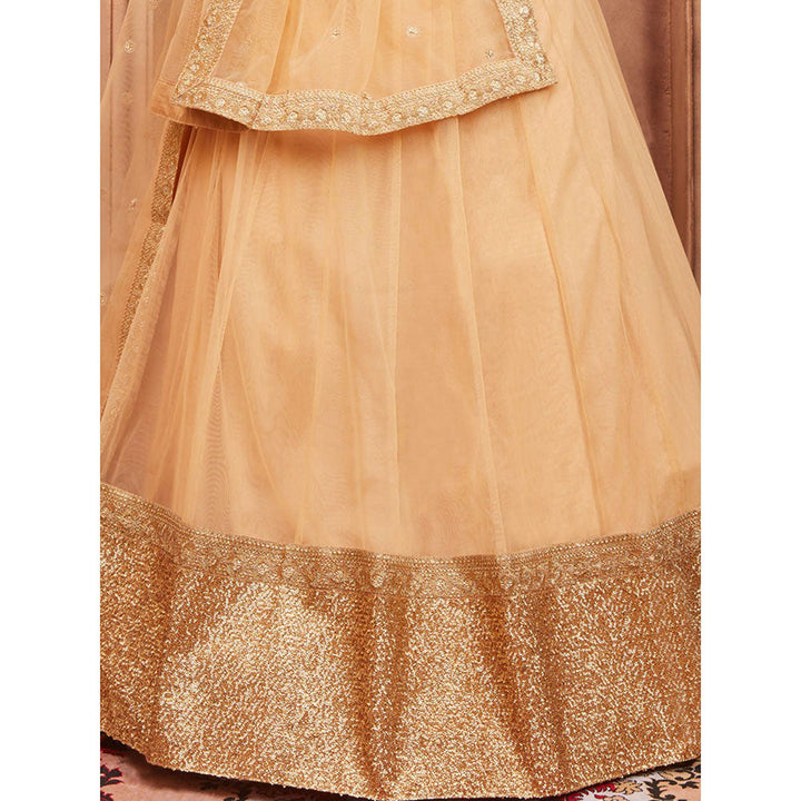 Odette Beige Sequined Net Semi Stitched Lehenga with Unstitched Blouse and Dupatta (Set of 3)