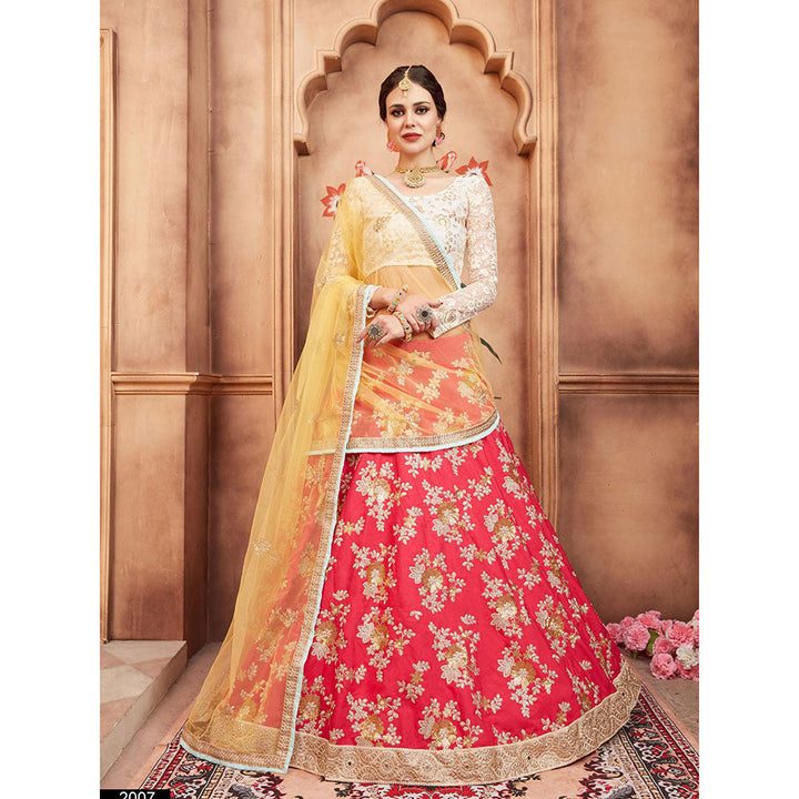 Odette Red Embroidered Semi Stitched Lehenga with Unstitched Blouse and Dupatta (Set of 3)