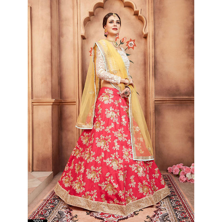 Odette Red Embroidered Semi Stitched Lehenga with Unstitched Blouse and Dupatta (Set of 3)