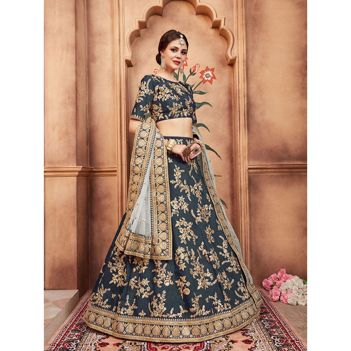 Odette Grey Embroidered Semi Stitched Lehenga with Unstitched Blouse and Dupatta (Set of 3)