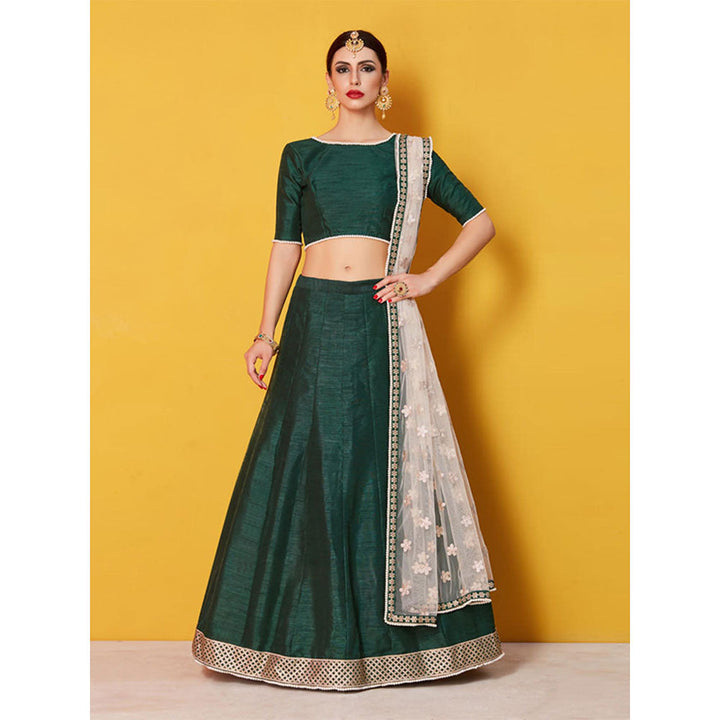 Odette Green Solid Embroidered Semi Stitched Lehenga with Unstitched Blouse and Dupatta (Set of 3)