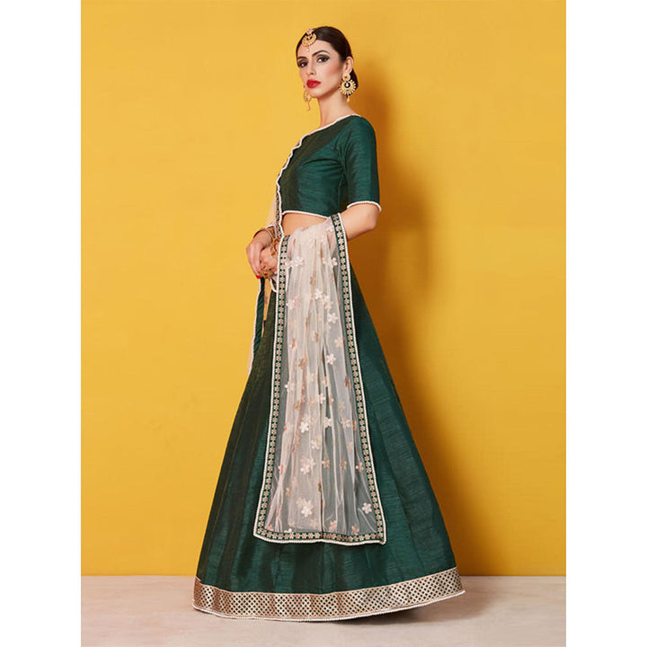 Odette Green Solid Embroidered Semi Stitched Lehenga with Unstitched Blouse and Dupatta (Set of 3)