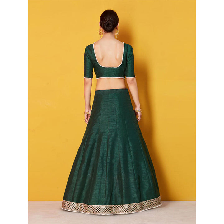 Odette Green Solid Embroidered Semi Stitched Lehenga with Unstitched Blouse and Dupatta (Set of 3)