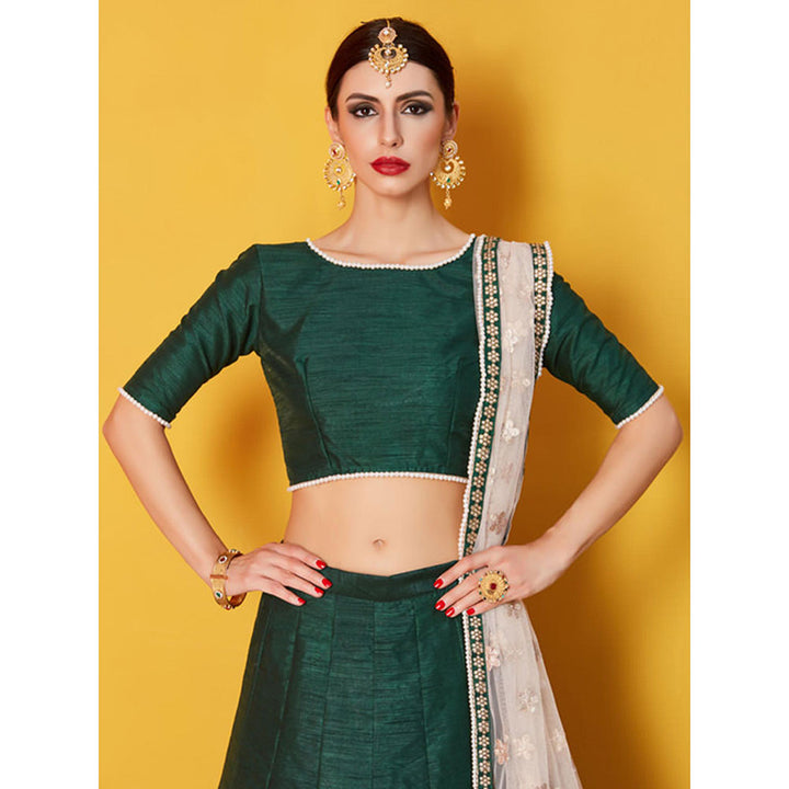 Odette Green Solid Embroidered Semi Stitched Lehenga with Unstitched Blouse and Dupatta (Set of 3)