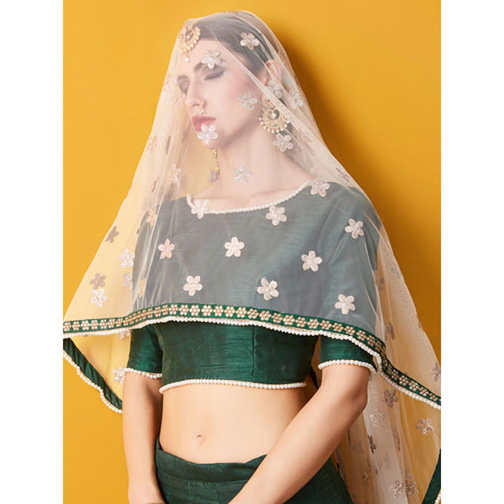 Odette Green Solid Embroidered Semi Stitched Lehenga with Unstitched Blouse and Dupatta (Set of 3)