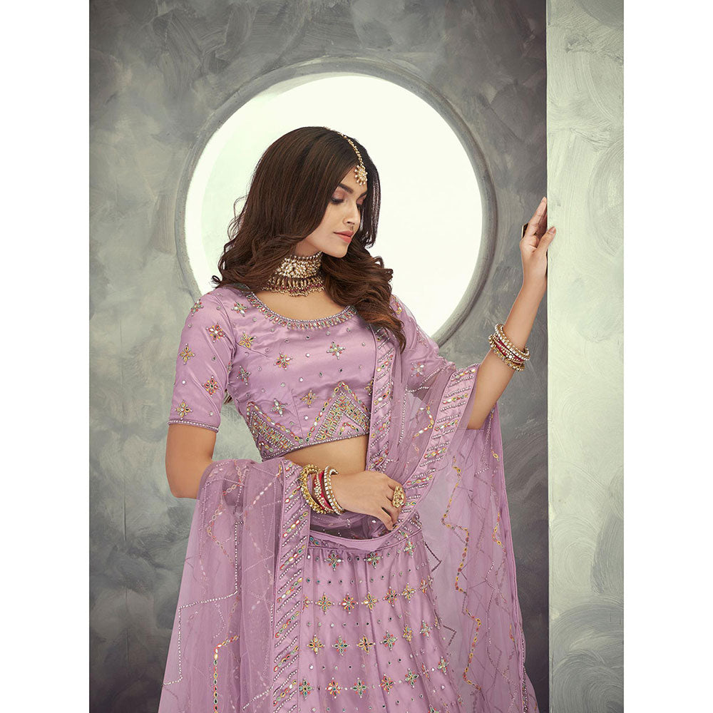 Odette Lavender Embroidered Semi Stitched Lehenga with Unstitched Blouse and Dupatta (Set of 3)