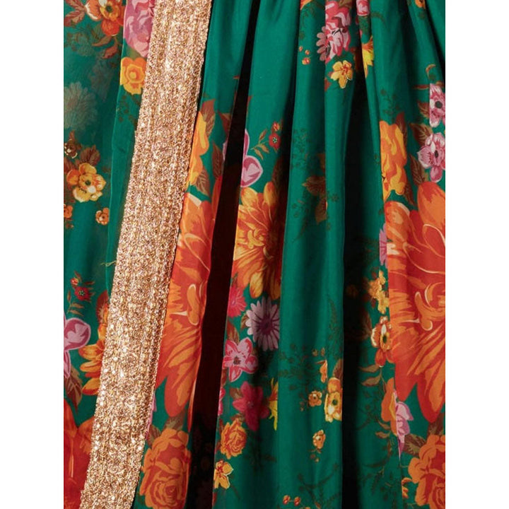 Odette Green Floral Printed Semi Stitched Lehenga with Unstitched Blouse and Dupatta (Set of 3)