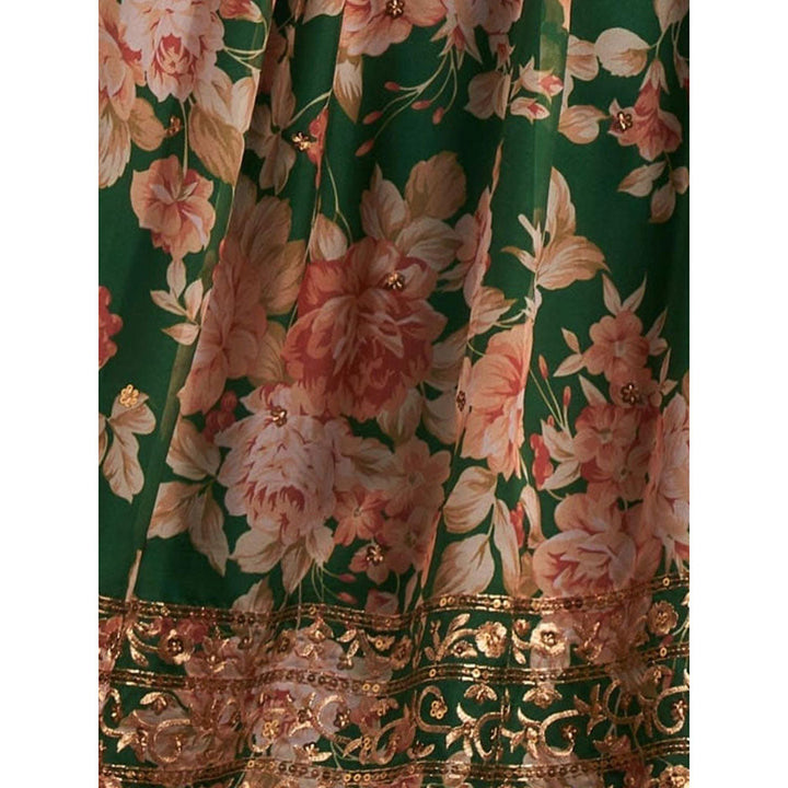 Odette Green Floral Printed Semi Stitched Lehenga with Unstitched Blouse and Dupatta (Set of 3)