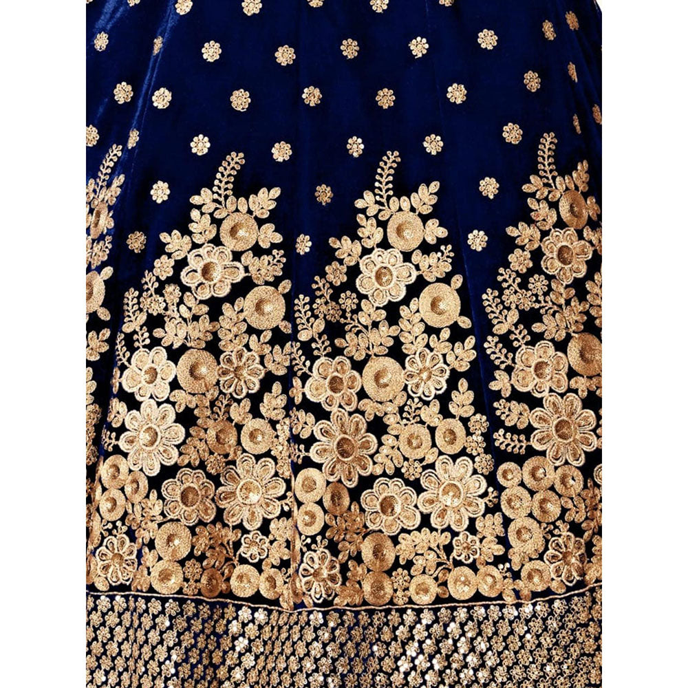 Odette Navy Blue Embroidered Semi Stitched Lehenga with Unstitched Blouse and Dupatta (Set of 3)