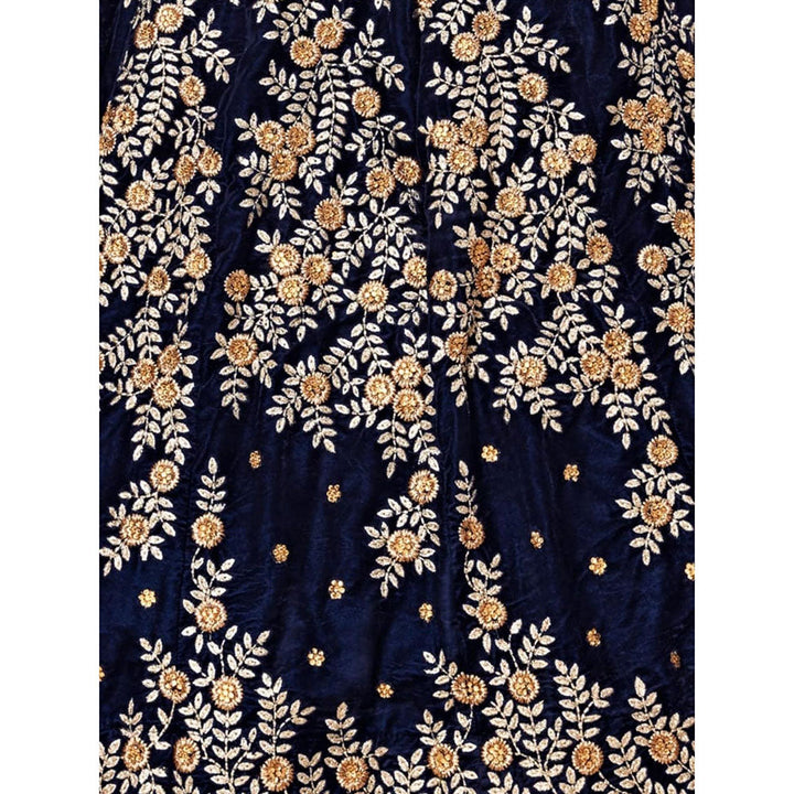 Odette Navy Blue Embroidered Semi Stitched Lehenga with Unstitched Blouse and Dupatta (Set of 3)